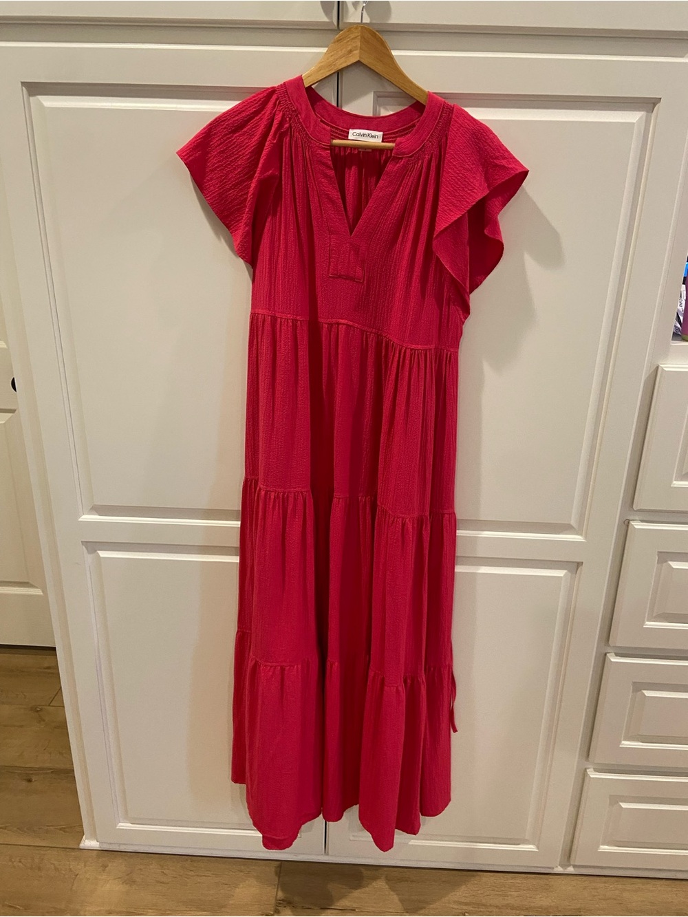 Calvin Klein Fuchsia V-Neck Tiered Maxi Dress
